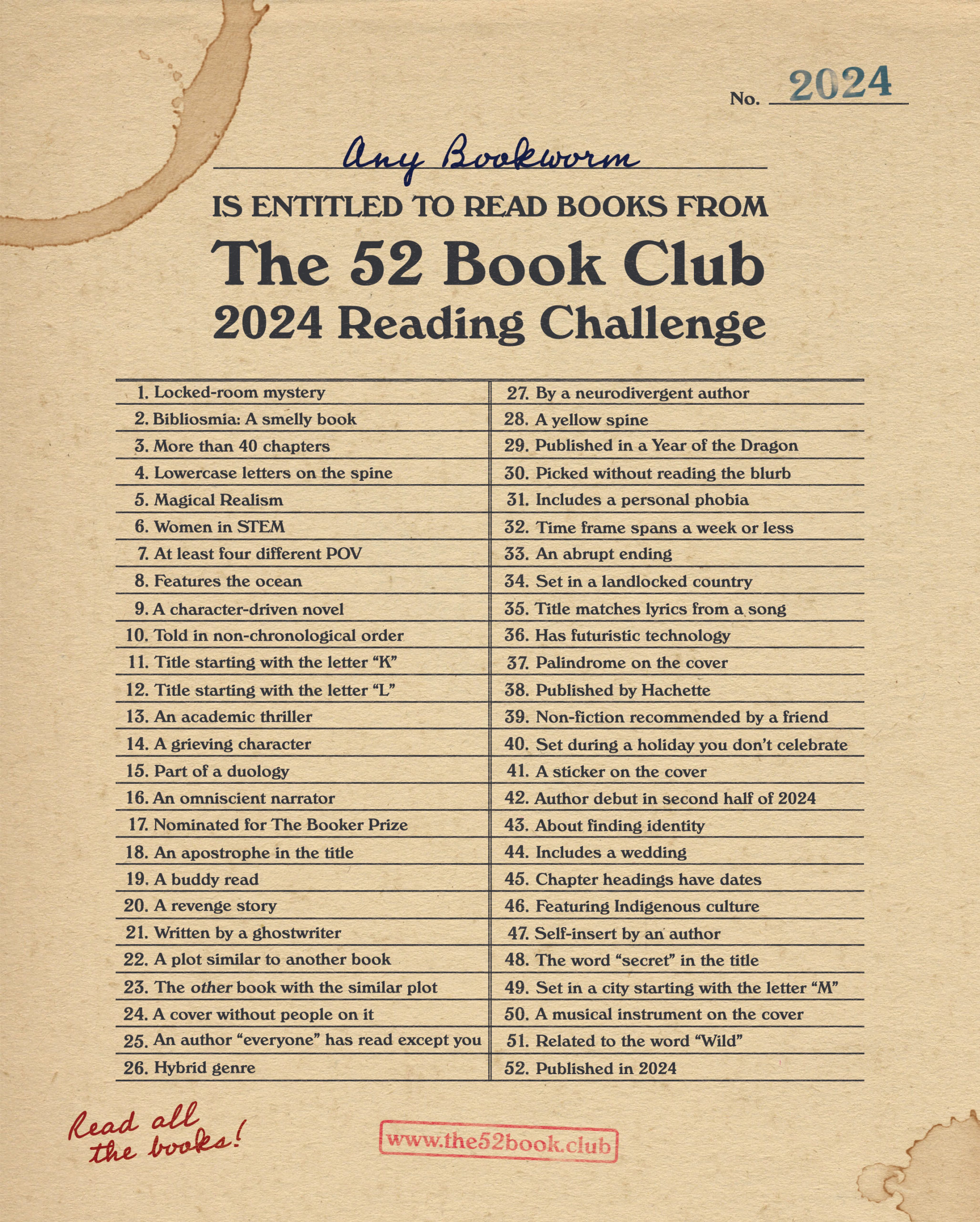 2024 Reading Challenge – The 52 Book Club